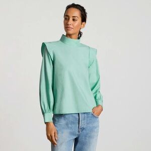 49. Evrlane $80 Wing-Shoulder Mockneck Top in Jade